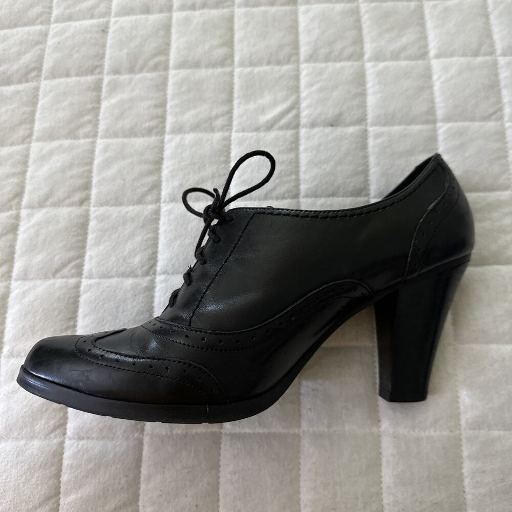 Connie Oxford Heels Womens 9.5 Black Leather Lace Up Retro Y2K Goth Grunge Girl - Picture 7 of 13